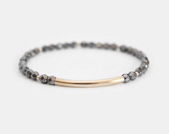 Hematite Beaded Bar Bracelet - Gold Filled or Sterling Silver - Nuelle