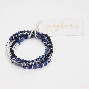 Lapis Blue Beaded Bar Bracelet Gold Filled or Sterling Silver Nalini image 5