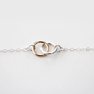 Mixed Double Ring Necklace Eternal Silver and Gold image 2