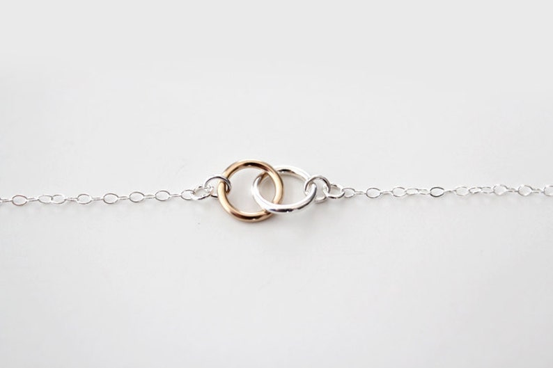 Mixed Double Ring Necklace Eternal Silver and Gold image 2