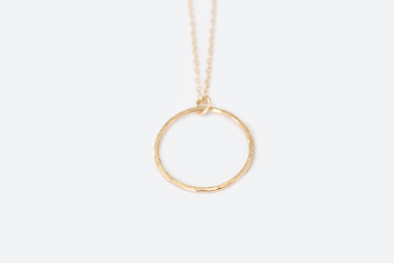 Large Hammered Ring Pendant Necklace Long Layering Necklace 14k Gold Filled StellaB image 3