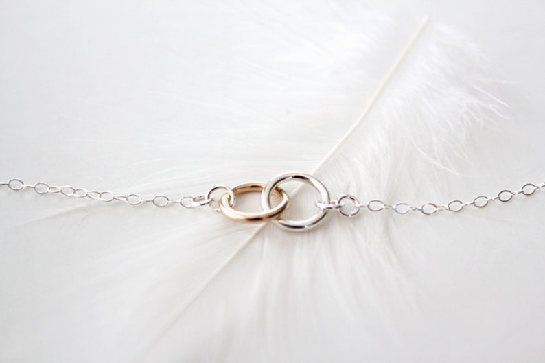 Mixed Double Ring Necklace Eternal Silver and Gold image 1