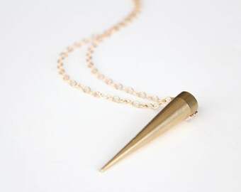 Brass Spike Necklace - 14k Gold Filled Chain - Isana