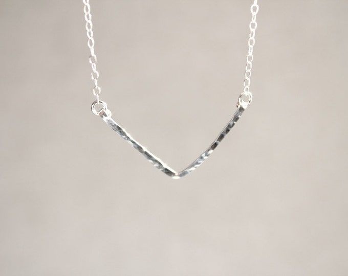 Sterling Silver V Necklace Hammered Hand Etsy