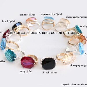 Large Crystal Wire Wrapped Ring Silver or Gold Amber, Champagne, Black, Aquamarine, Ruby, Teal Phoenix image 4