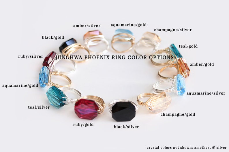 Large Crystal Wire Wrapped Ring Silver or Gold Amber, Champagne, Black, Aquamarine, Ruby, Teal Phoenix image 4