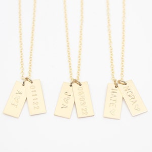 Hand Stamped Necklace Petite Initial Tags Tiny Rectangle 14k GOLD Filled, Sterling Silver or Brass As Seen In Flutter Mag image 4