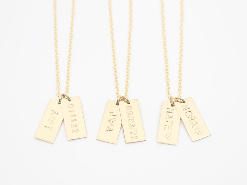 Hand Stamped Necklace Petite Initial Tags Tiny Rectangle 14k GOLD Filled, Sterling Silver or Brass As Seen In Flutter Mag image 4