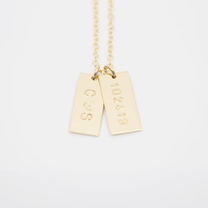 Hand Stamped Necklace Petite Initial Tags Tiny Rectangle 14k GOLD Filled, Sterling Silver or Brass As Seen In Flutter Mag GOLD FILLED Tags x 2