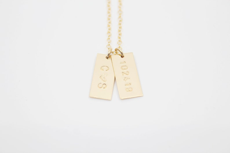 Hand Stamped Necklace Petite Initial Tags Tiny Rectangle 14k GOLD Filled, Sterling Silver or Brass As Seen In Flutter Mag GOLD FILLED Tags x 2