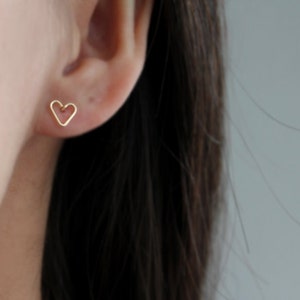 Tiny Open Heart Earring Studs Hand Formed Yellow Gold or Rose Gold or Silver Lorelai image 3