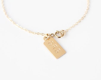 Custom Hand Stamped Bracelet - Mini GOLD Initial Tags -14k Gold Filled or Sterling Silver