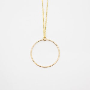 Large Hammered Ring Pendant Necklace Long Layering Necklace 14k Gold Filled StellaB image 1