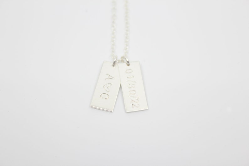 Hand Stamped Necklace Petite Initial Tags Tiny Rectangle 14k GOLD Filled, Sterling Silver or Brass As Seen In Flutter Mag Sterling Tags x 2
