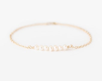 Tiny Freshwater Pearl Bar Bracelet - Light Cream - Buttercup