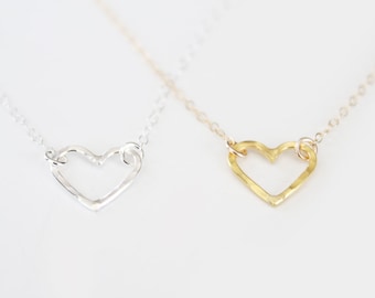 Tiny Heart Necklace - Open Heart Necklace - Sterling Silver or Gold Vermeil