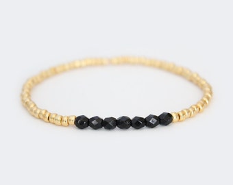 Jet Black and Gold Beaded Bracelet - Navi