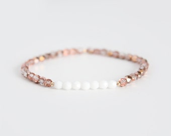 Champagne and White Beaded Bracelet - Gold Filled or Sterling Silver - Naeva