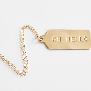 Hand Stamped Necklace Rectangle Tag Oh Hello image 1