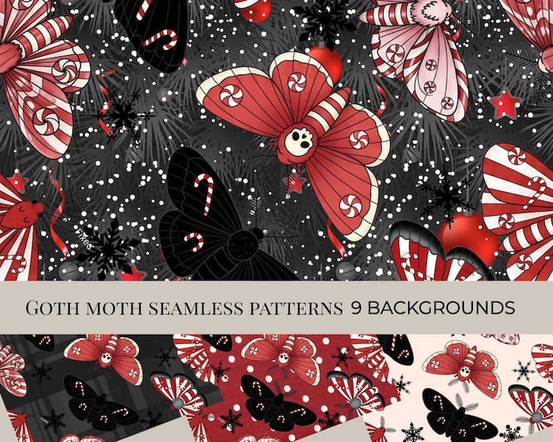 Goth Moth Seamless Pattern PNG Bundle | Dark Aesthetic | Witchcore Moth ...