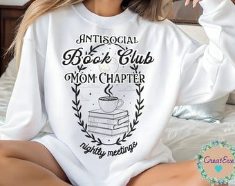 Antisocial Book Club Mom Chapter PNG | Funny Mom Life Shirt Design | Coffee & Books Sublimation | Introvert Reading Club T-Shirt Graphic
