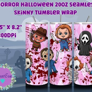 Envoltorio para vaso de terror preppy: Película de terror PNG (descarga digital)