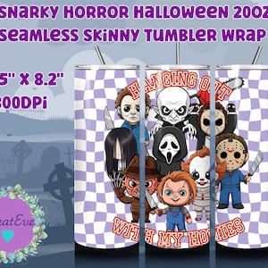 Envoltura para vaso de terror sarcástico: Iconos de películas de terror sublimados (descarga digital PNG)
