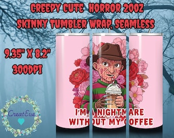 Snarky preppy horror Halloween 20oz magere beker digitale download | Naadloze sublimatie pictogram Slasher | Pastelroze DTF | Dream Killer, png