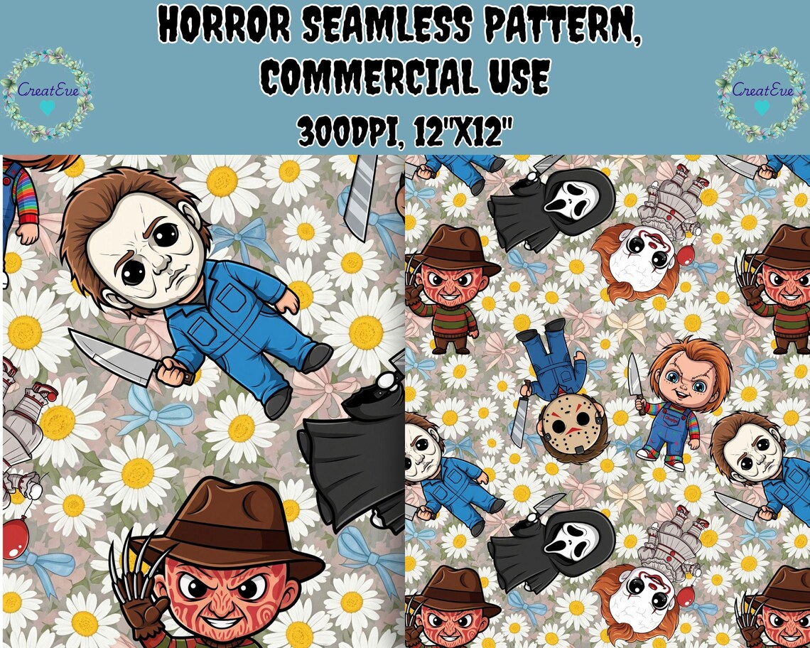 Halloween Seamless Pattern Digital Download | Cute Slasher Sublimation ...