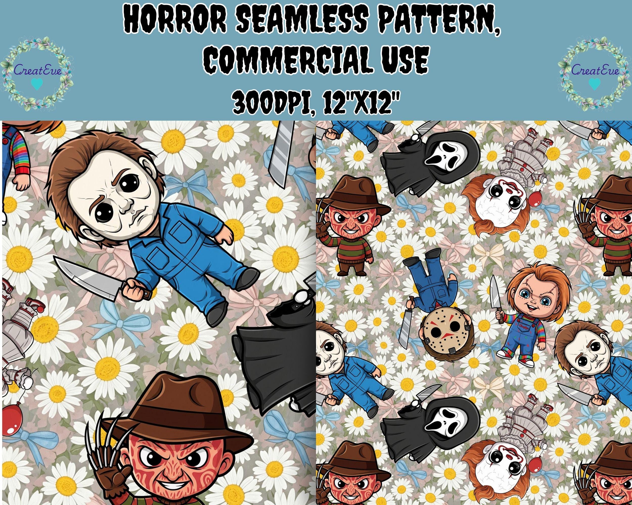 Slasher Drawing Outline Pattern Halloween Seamless Pattern Digital Download | Cute Slasher Sublimation ...
