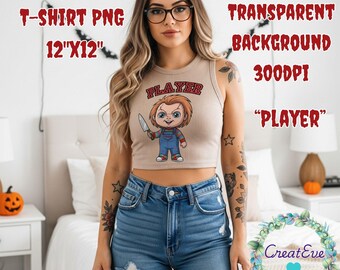 T-shirt d'Halloween pour poupée tueuse | Chemise Snarky Slasher DTF | Mignonne horreur PNG | Sublimation de film d'horreur | Téléchargement numérique d'Halloween