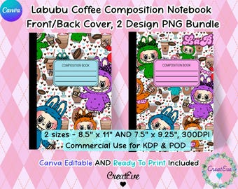 Monster Doll Coffee Lover Notebook Cover Bundle: KDP Ready, Editable PNG (Digital Download