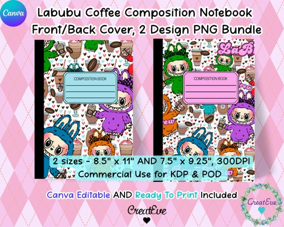 Monster Doll Coffee Lover Notebook Cover Bundle: KDP Ready, Editable PNG (Digital Download