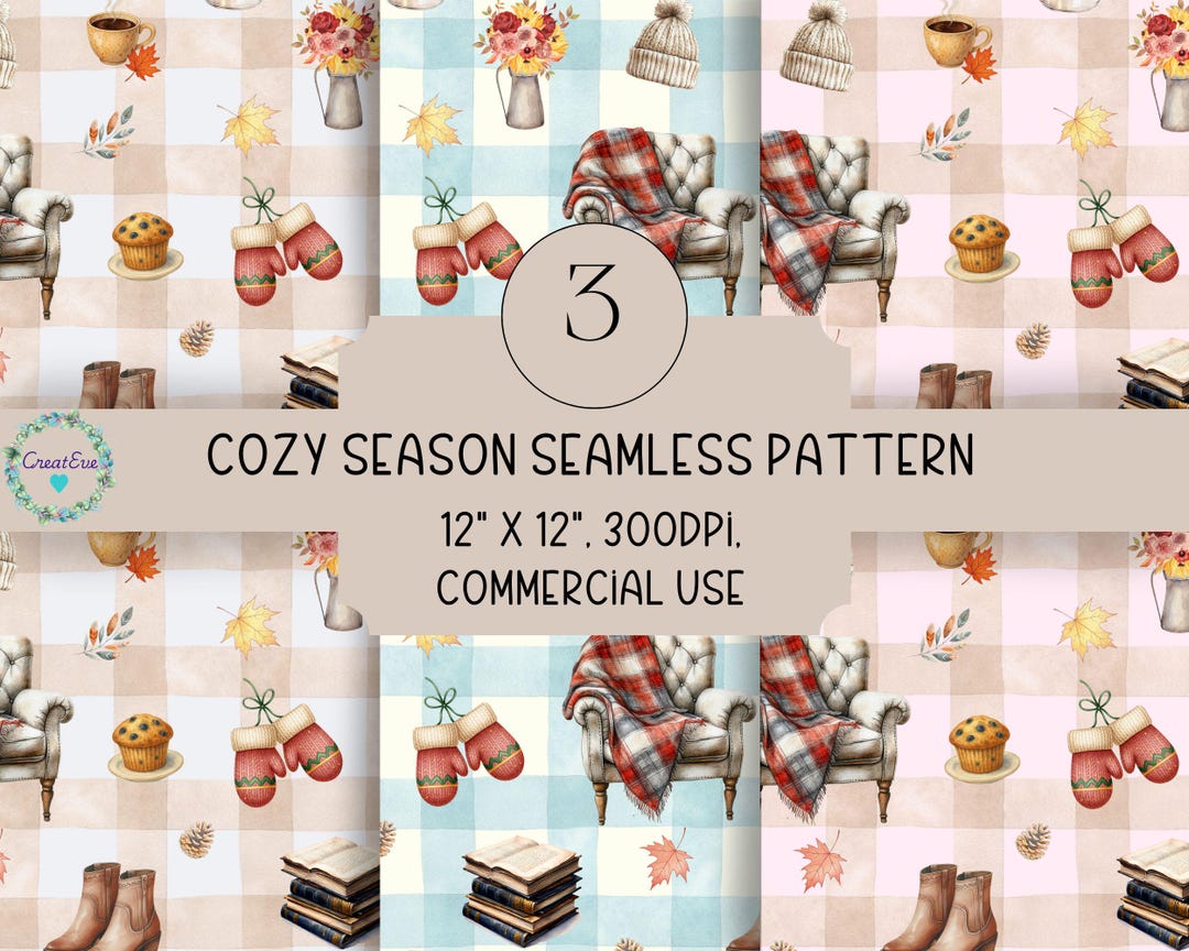 Cozy Season Seamless Pattern PNG Bundle | Commercial Use Digital Paper ...