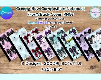 Creepy Goth Bow Notebook Cover Bundle: Pastel Goth KDP (PNG Digital Download