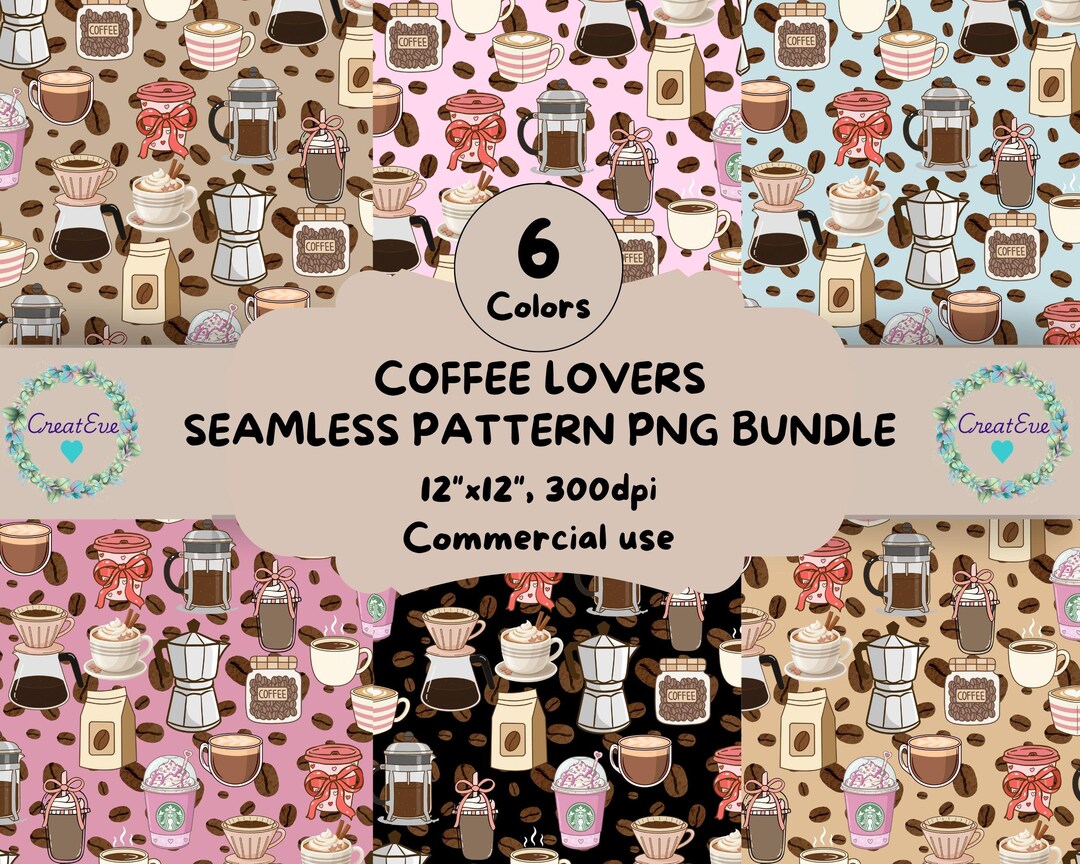 Coffee Seamless Pattern PNG Bundle | Galantines Gift Design | Barista ...