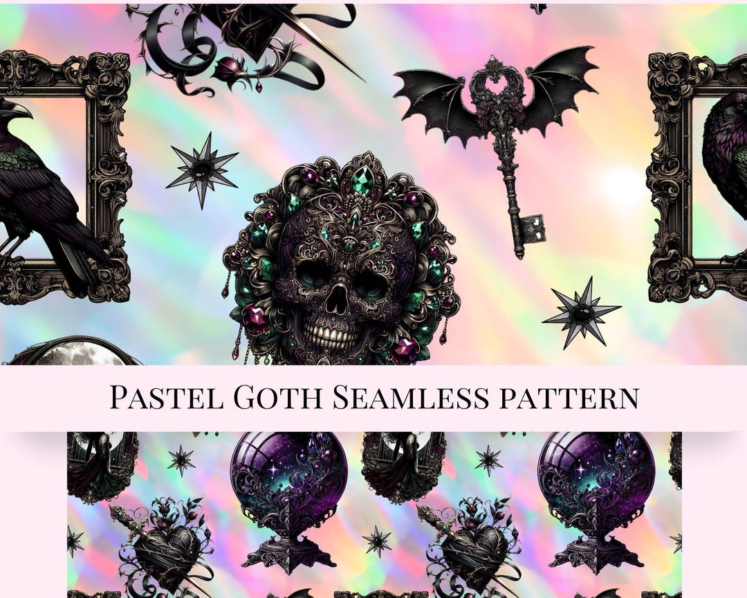 Pastel Goth Seamless Pattern PNG | Dark Gothic Digital Paper ...