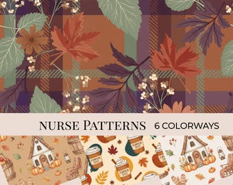 Fall Theme Seamless Pattern Bundle: Commercial Use PNG Digital Paper Download, Cottagecore Printable Fabric Design
