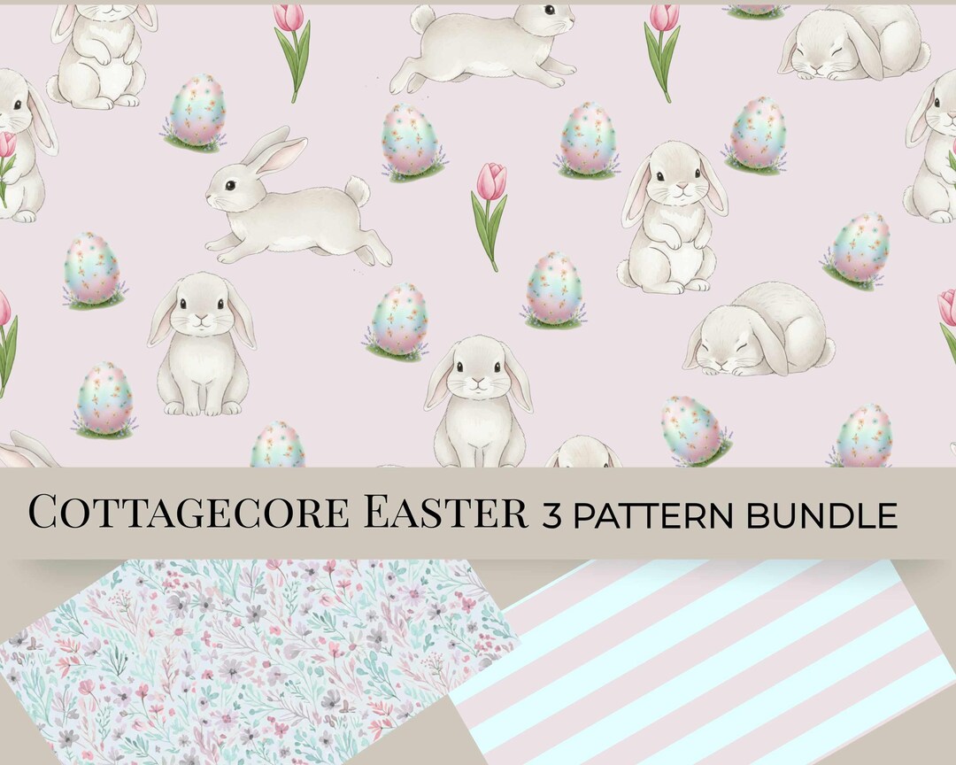 Easter Rabbit Pattern Graphics Woodland Easter Rabbit Seamless Pattern Bundle PNG | Spring Digital ...