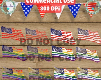 Vintage American Flag Clipart Bundle: Hand-Drawn Patriotic Graphics (Digital Download