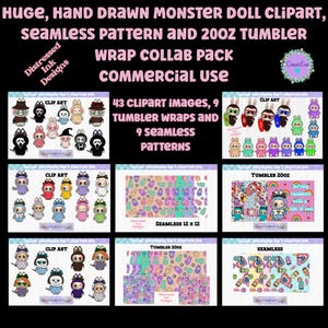 Huge Monster Doll Collab Bundle | Kawaii Style Digital Download | Trendy Cartoon Plush PNG | Commercial Use Clipart | Hand Drawn Sublimation