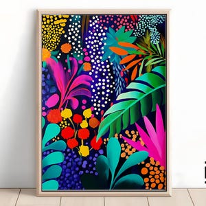 Neon Tropical Foliage Painting | Vibrant Floral Wall Art | Bold Colorful Jungle Decor | Glitter Textured Botanical Artwork