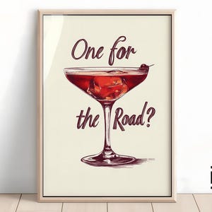 One For The Road Print | Trendy Bar Cart Decor | Margarita Cocktail Poster | Modern Red Bar Wall Art | Cute Drink Print | Digital Download