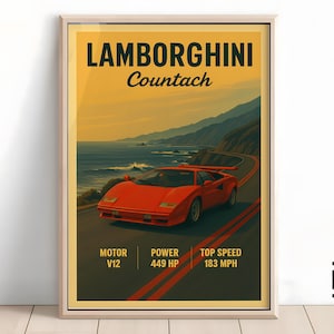 Lamborghini Countach Poster - Minimalist Supercar Art Print, Classic Automotive Wall Decor, Perfect Gift for Lamborghini Fans and Collectors