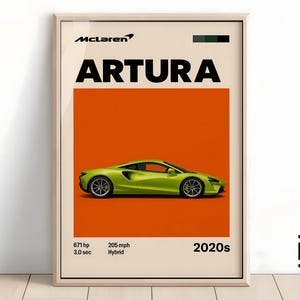McLaren Artura-poster - Supercar-muurkunst voor autoliefhebbers, iconisch autodecor, perfect cadeau voor McLaren-fans en -liefhebbers