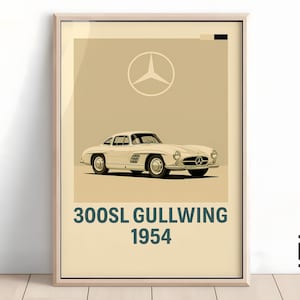 Póster del Mercedes 300SL Gullwing: un superdeportivo icónico para amantes de los coches, decoración y regalo perfecto para los fans de Mercedes.