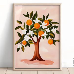 Orange Art Print | Boho Botanical Citrus Fruit Wall Art | Clementine Art Digital Download for Home Decor & Kitchen