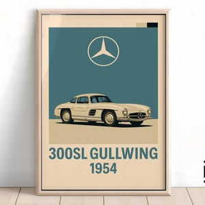 Póster del Mercedes 300SL Gullwing: arte mural de superdeportivo para entusiastas de los coches, decoración icónica de automóviles, regalo perfecto para fanáticos y amantes de Ferrari.