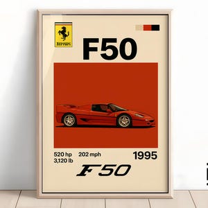 Ferrari F50 Poster - Supercar Wandkunst für Auto-Enthusiasten, kultiges Automobildekor, perfektes Geschenk für Ferrari-Fans und Liebhaber