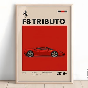 Ferrari F8 Tributo Poster - Supercar Wall Art for Car Enthusiasts, Iconic Automotive Decor, Perfect Gift for Ferrari Fans and Lovers